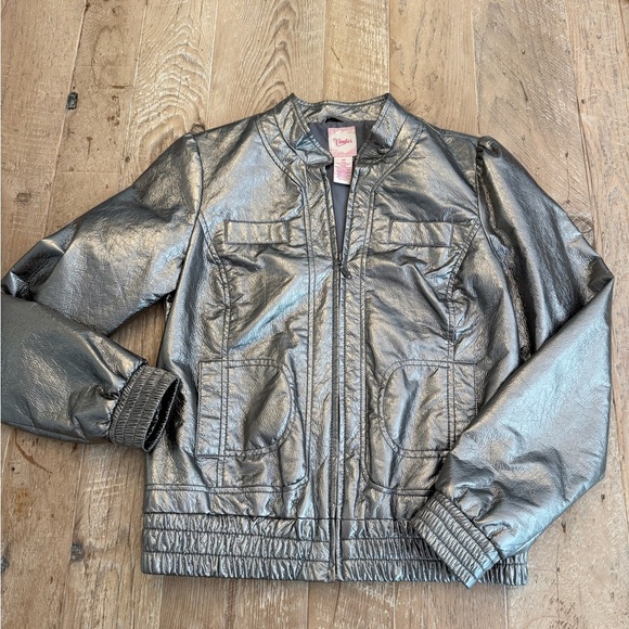 Candies Silver Retro Faux Leather Jacket M - Picture 1 of 5